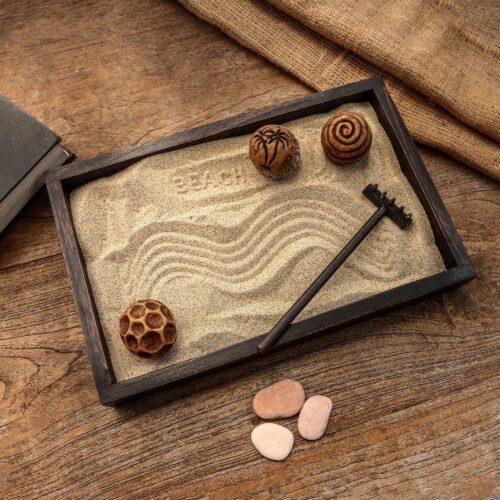 Jempinis Wood Meditative Zen Garden from Indonesia, 'Serene Beach' Jempinis Wood Meditative Zen Garden from Indonesia, 'Serene Beach'