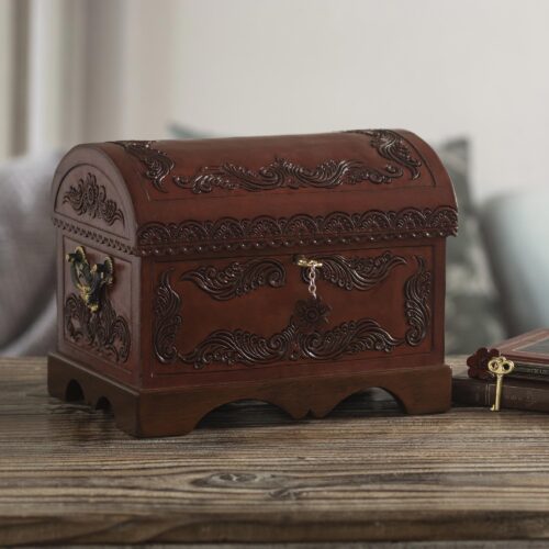 Leather Overlaid Wood Chest in Colonial Style from Peru, 'Peruvian Treasure' Leather Overlaid Wood Chest in Colonial Style from Peru, 'Peruvian Treasure'