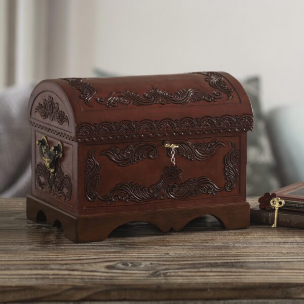 Leather Overlaid Wood Chest in Colonial Style from Peru, 'Peruvian Treasure' Leather Overlaid Wood Chest in Colonial Style from Peru, 'Peruvian Treasure'