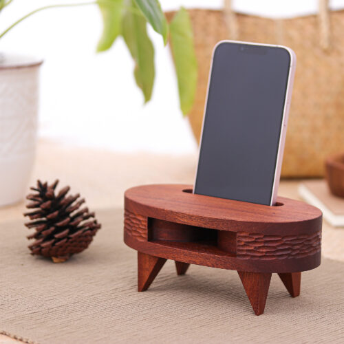 Mahogany Wood Phone Speaker Hand-Carved in Thailand, 'Music to My Ears' Mahogany Wood Phone Speaker Hand-Carved in Thailand, 'Music to My Ears'