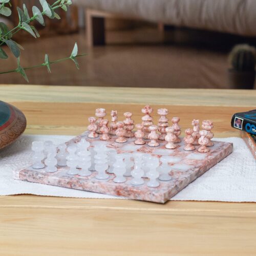 Modern Onyx and Marble Chess Set Carved by Hand in Mexico, 'Exhilarating Challenge' Modern Onyx and Marble Chess Set Carved by Hand in Mexico, 'Exhilarating Challenge'