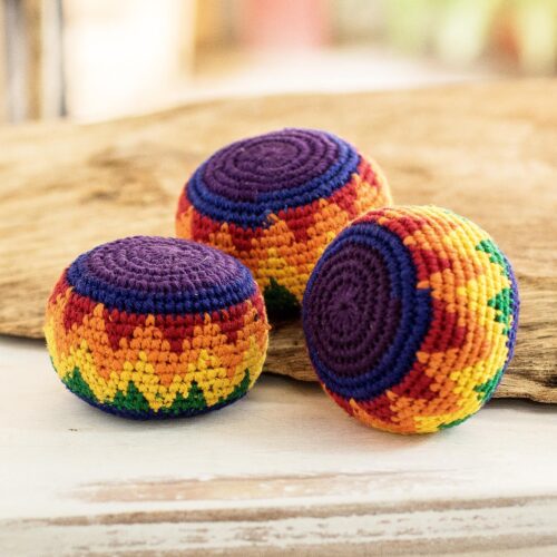 Multicolored Cotton Hacky Sacks (Set of 3), 'Maya Colors' Multicolored Cotton Hacky Sacks (Set of 3), 'Maya Colors'