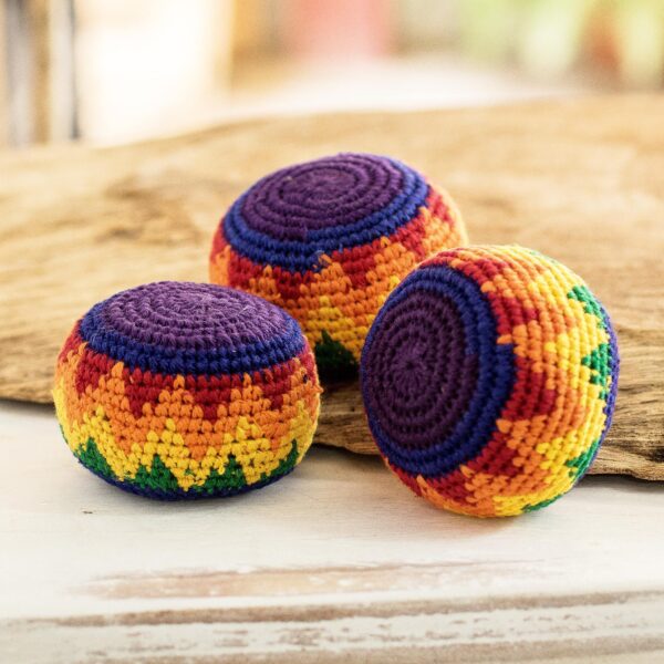 Multicolored Cotton Hacky Sacks (Set of 3), 'Maya Colors' Multicolored Cotton Hacky Sacks (Set of 3), 'Maya Colors'