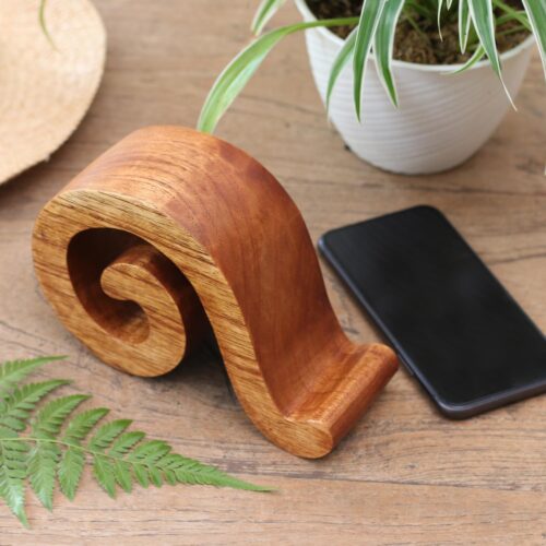 Music-Themed Wood Phone Stand from Bali, 'Mood Music' Music-Themed Wood Phone Stand from Bali, 'Mood Music'