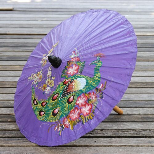 Peacock Motif Paper Parasol in Violet from Thailand, 'Sunny Peacock in Violet' Peacock Motif Paper Parasol in Violet from Thailand, 'Sunny Peacock in Violet'
