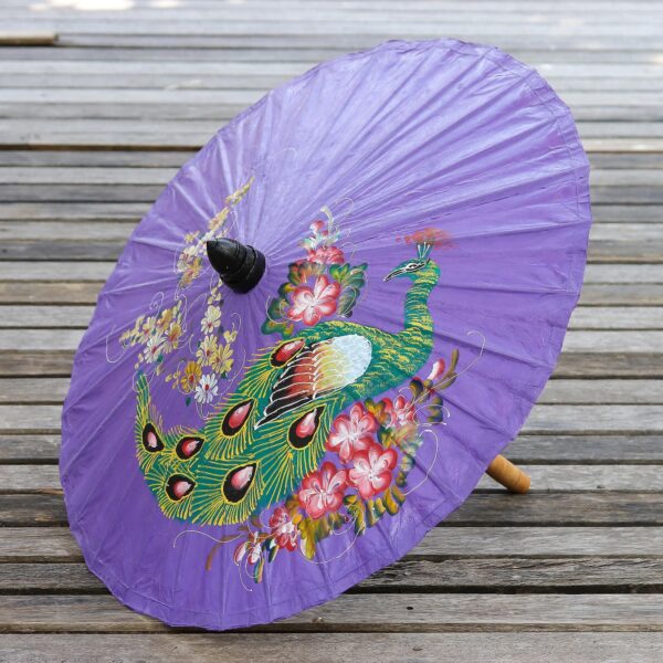 Peacock Motif Paper Parasol in Violet from Thailand, 'Sunny Peacock in Violet' Peacock Motif Paper Parasol in Violet from Thailand, 'Sunny Peacock in Violet'