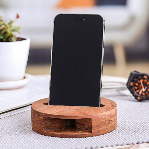 Round Reclaimed Wood Phone Speaker from Thailand, 'Modern Sound' Round Reclaimed Wood Phone Speaker from Thailand, 'Modern Sound'