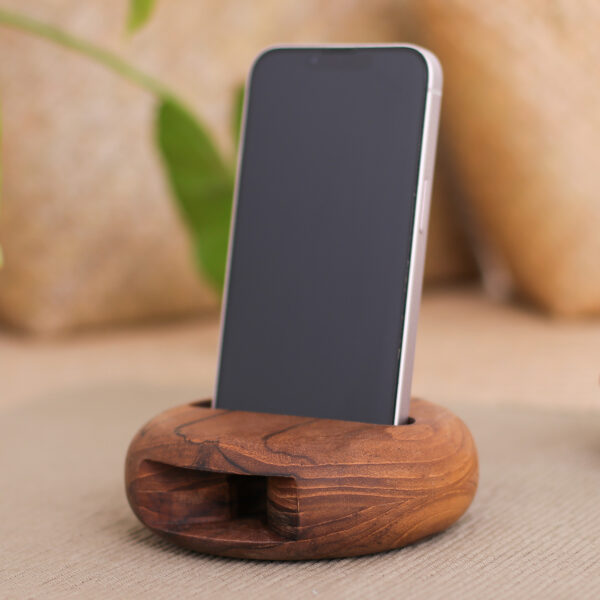 Round Teakwood Phone Speaker Hand-Carved in Thailand, 'Dorayaki' Round Teakwood Phone Speaker Hand-Carved in Thailand, 'Dorayaki'