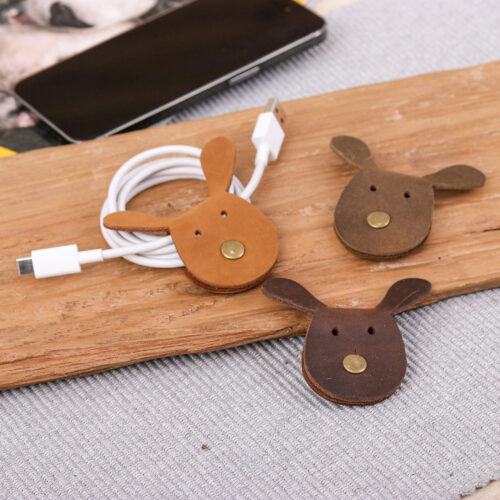 Set of Three Handmade Bunny-Themed Leather Cable Ties, 'Vibrant Bunnies' Set of Three Handmade Bunny-Themed Leather Cable Ties, 'Vibrant Bunnies'