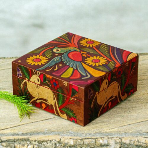 Sylvan-Themed Decoupage Pinewood Decorative Box from Mexico, 'Tonala Fauna' Sylvan-Themed Decoupage Pinewood Decorative Box from Mexico, 'Tonala Fauna'