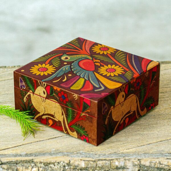 Sylvan-Themed Decoupage Pinewood Decorative Box from Mexico, 'Tonala Fauna' Sylvan-Themed Decoupage Pinewood Decorative Box from Mexico, 'Tonala Fauna'