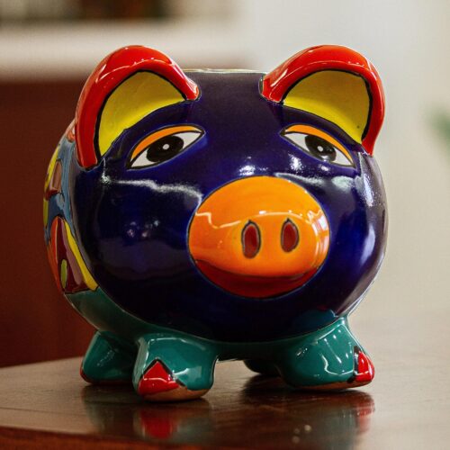 Talavera-Style Ceramic Decorative Accent, 'Wealthy Piggy' Talavera-Style Ceramic Decorative Accent, 'Wealthy Piggy'