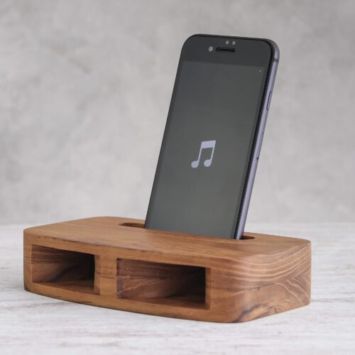 Two-Horn Teak Wood Phone Speaker from Thailand, 'Teak Decibel' Two-Horn Teak Wood Phone Speaker from Thailand, 'Teak Decibel'