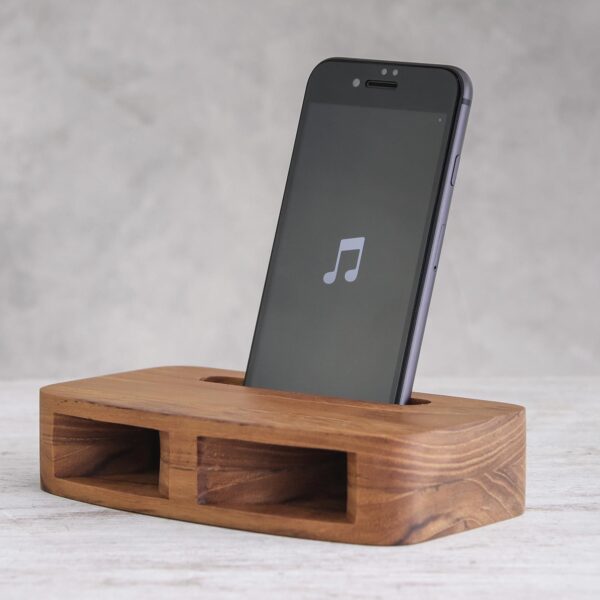 Two-Horn Teak Wood Phone Speaker from Thailand, 'Teak Decibel' Two-Horn Teak Wood Phone Speaker from Thailand, 'Teak Decibel'