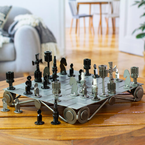 Unique Recycled Auto Part Chess Set, 'Recycling Challenge' Unique Recycled Auto Part Chess Set, 'Recycling Challenge'
