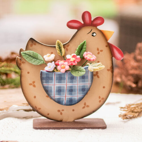 Whimsical Hand-Painted Hen-Themed Wood Ceramic Home Accent, 'Hen with Blooms' Whimsical Hand-Painted Hen-Themed Wood Ceramic Home Accent, 'Hen with Blooms'