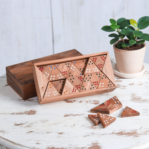 Wood 3-Sided Domino Set Crafted in Thailand, 'Triple Threat' Wood 3-Sided Domino Set Crafted in Thailand, 'Triple Threat'