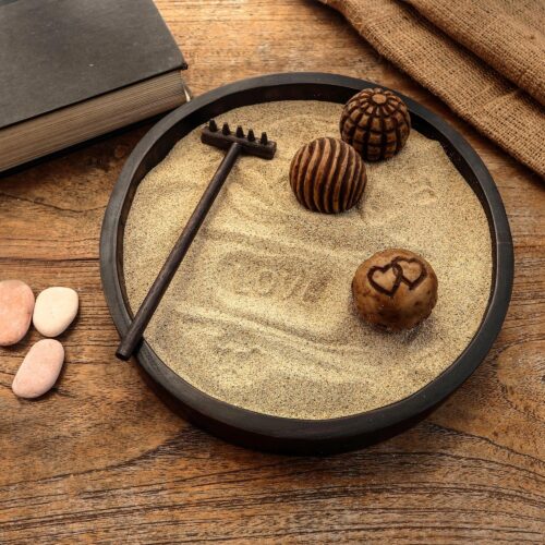 Wood Zen Garden with Rake and Balls from Bali, 'Meditation Romance' Wood Zen Garden with Rake and Balls from Bali, 'Meditation Romance'